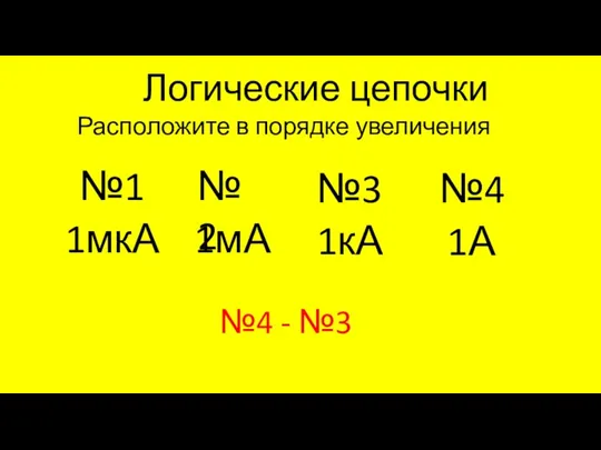 Логические цепочки Расположите в порядке увеличения №1 №3 №4 №2