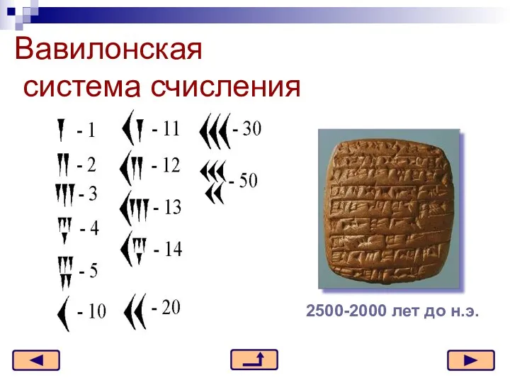 Вавилонская система счисления 2500-2000 лет до н.э.