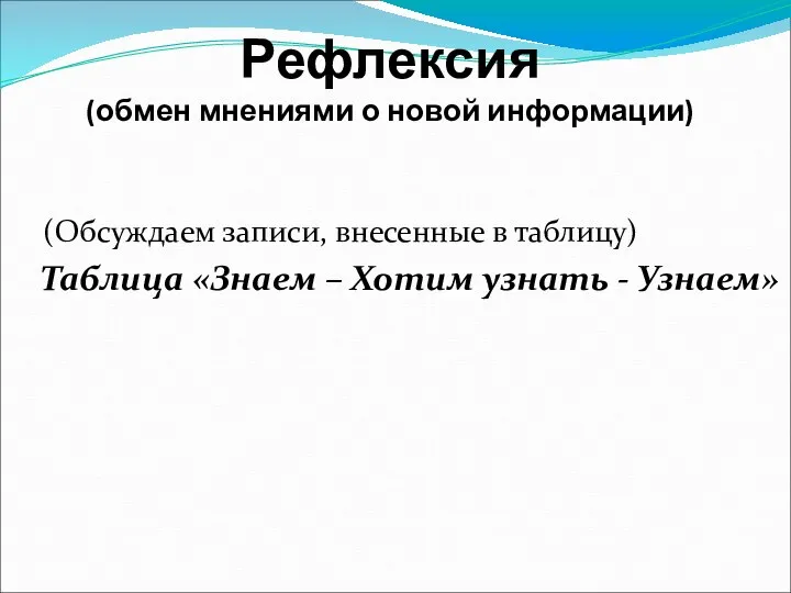 Рефлексия (обмен мнениями о новой информации) (Обсуждаем записи, внесенные в