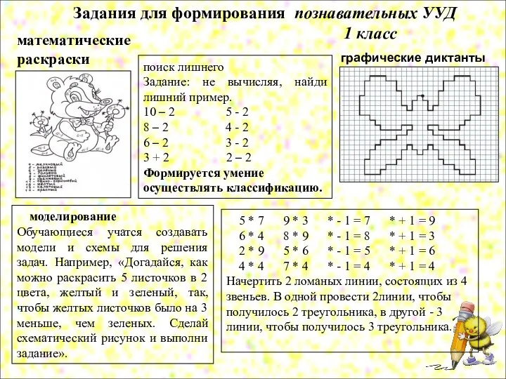 математические раскраски графические диктанты поиск лишнего Задание: не вычисляя, найди