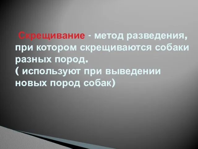 Скрещивание - метод разведения, при котором скрещиваются собаки разных пород.