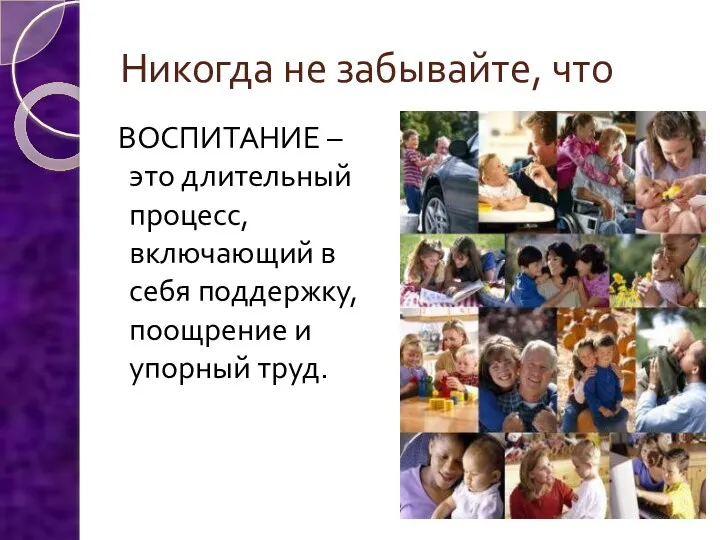 Никогда не забывайте, что ВОСПИТАНИЕ – это длительный процесс, включающий