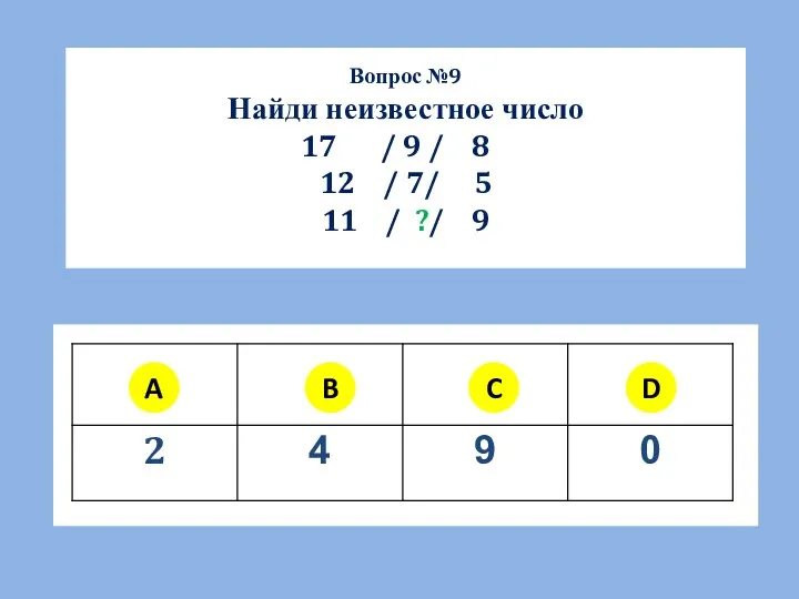 Вопрос №9 Найди неизвестное число / 9 / 8 12
