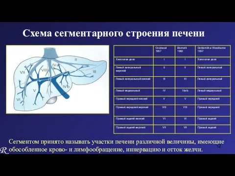 Схема сегментарного строения печени Сегментом принято называть участки печени различной