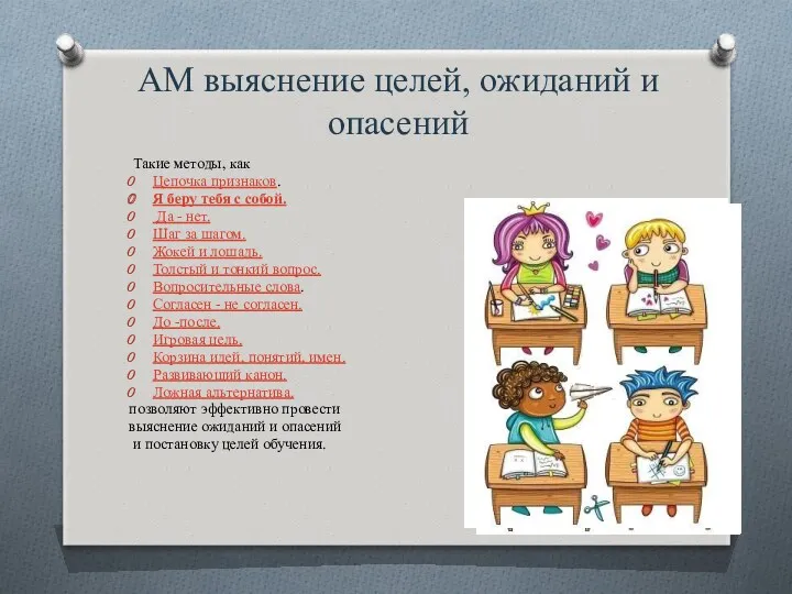 АМ выяснение целей, ожиданий и опасений Такие методы, как Цепочка