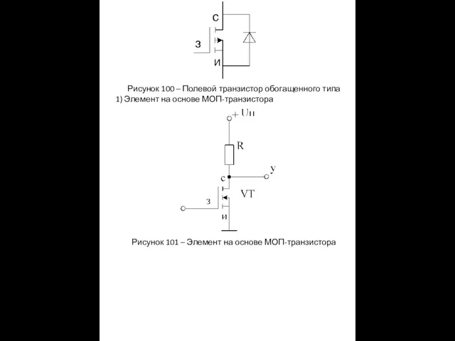 Рисунок 100 – Полевой транзистор обогащенного типа 1) Элемент на основе МОП-транзистора Рисунок