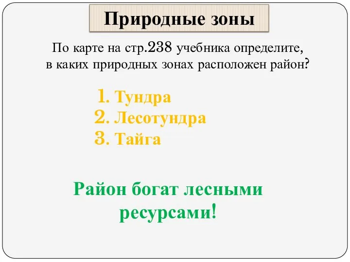 Природные зоны По карте на стр.238 учебника определите, в каких