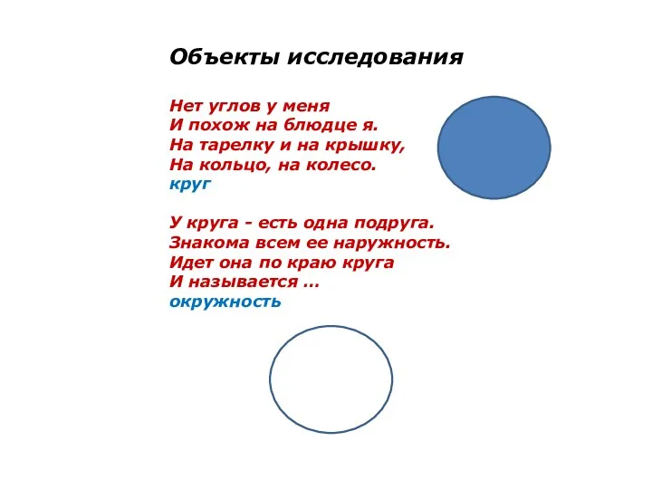 Объекты исследования Нет углов у меня И похож на блюдце