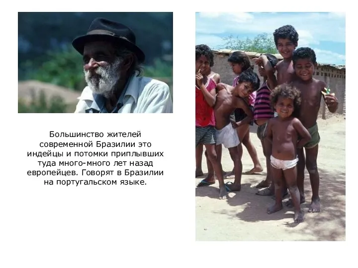 Большинство жителей современной Бразилии это индейцы и потомки приплывших туда много-много лет назад