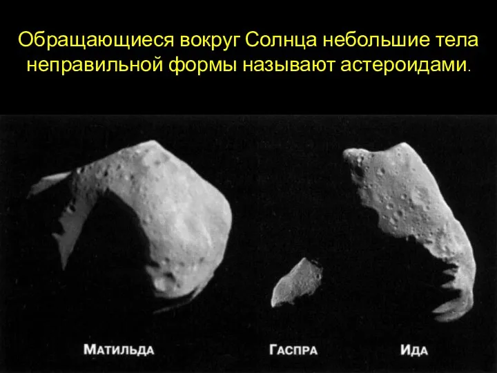 Обращающиеся вокруг Солнца небольшие тела неправильной формы называют астероидами.
