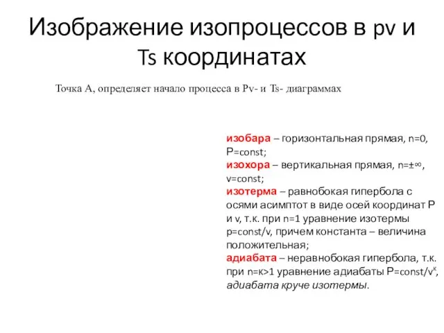 Изображение изопроцессов в pv и Ts координатах изобара – горизонтальная