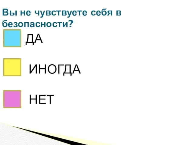 Вы не чувствуете себя в безопасности? ДА НЕТ ИНОГДА