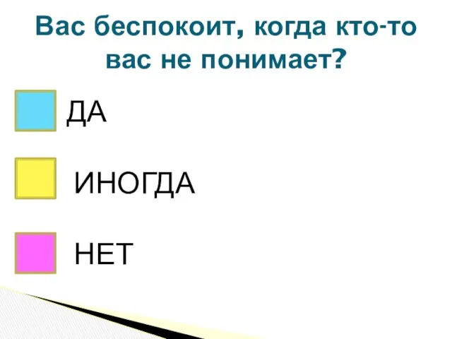 Вас беспокоит, когда кто-то вас не понимает? ДА НЕТ ИНОГДА