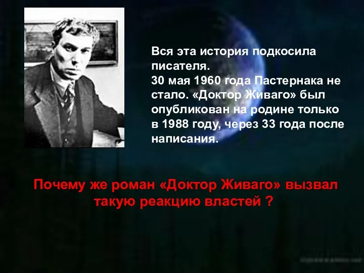 Вся эта история подкосила писателя. 30 мая 1960 года Пастернака