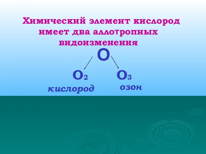 Химический элемент кислород имеет два аллотропных видоизменения О О2 О3 кислород озон