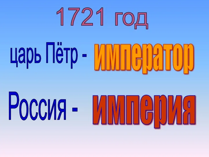 1721 год царь Пётр - император Россия - империя