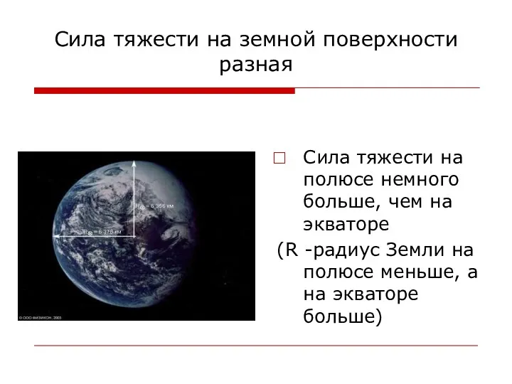 Сила тяжести на земной поверхности разная Сила тяжести на полюсе