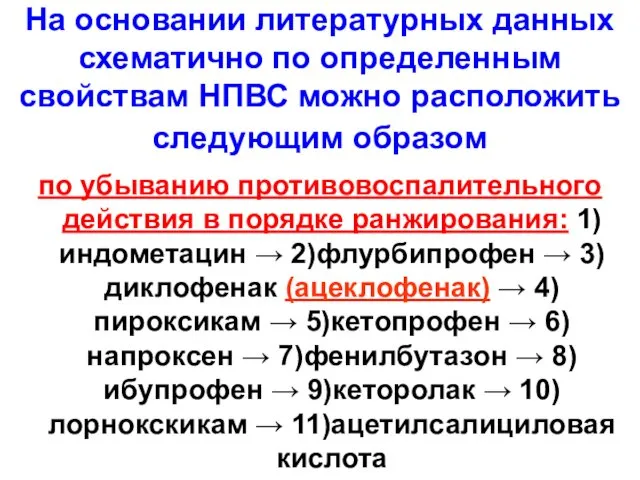 На основании литературных данных схематично по определенным свойствам НПВС можно