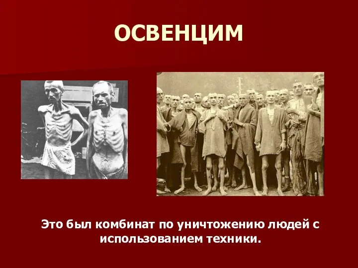 ОСВЕНЦИМ Это был комбинат по уничтожению людей с использованием техники.