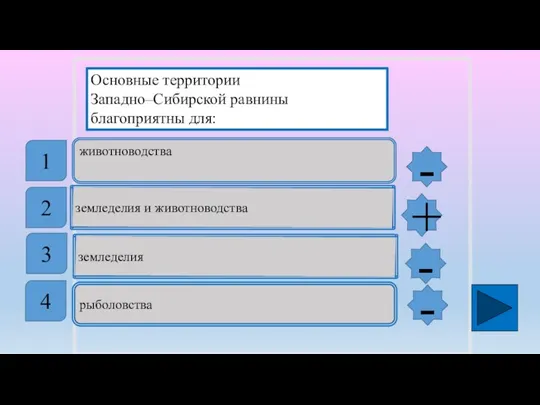 животноводства земледелия и животноводства земледелия рыболовства Основные территории Западно–Сибирской равнины