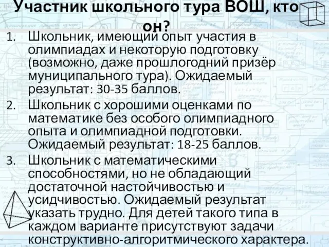 Участник школьного тура ВОШ, кто он? Школьник, имеющий опыт участия