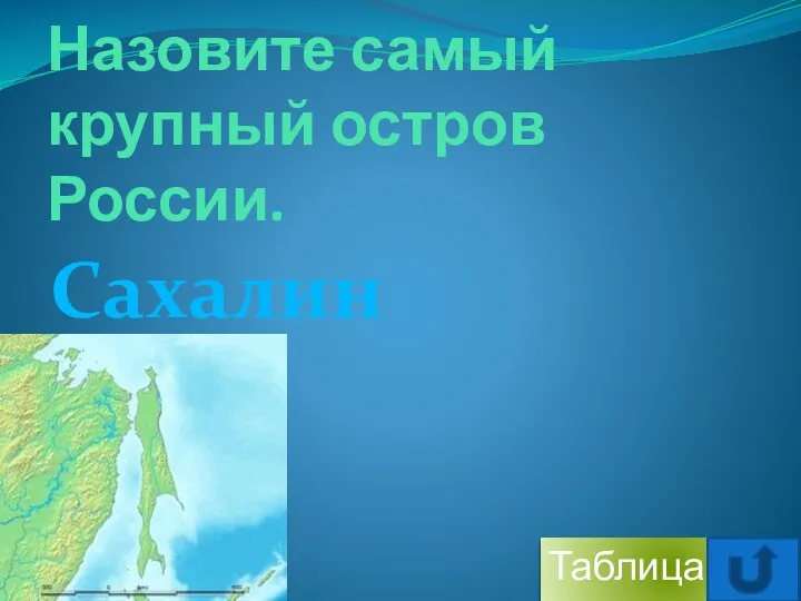 Назовите самый крупный остров России. Сахалин Таблица