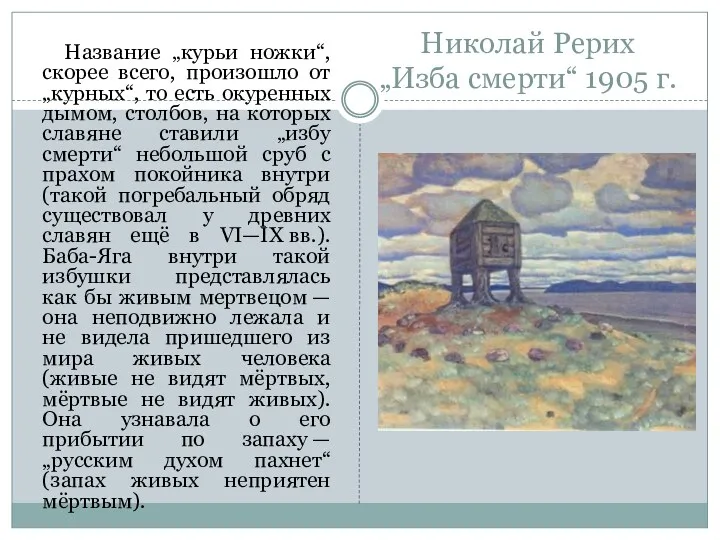 Николай Рерих „Изба смерти“ 1905 г. Название „курьи ножки“, скорее