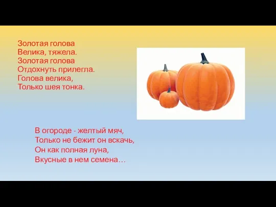 Золотая голова Велика, тяжела. Золотая голова Отдохнуть прилегла. Голова велика,