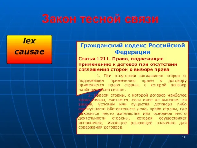 Закон тесной связи lex causae Гражданский кодекс Российской Федерации Статья