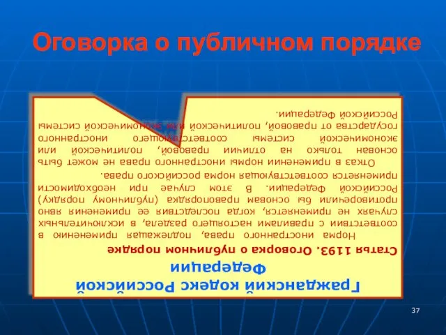 Оговорка о публичном порядке Гражданский кодекс Российской Федерации Статья 1193.