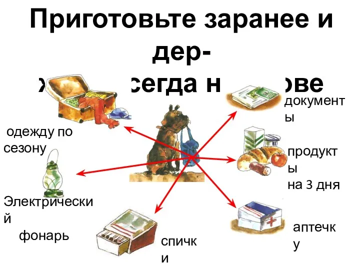 Приготовьте заранее и дер- жите всегда наготове документы продукты на