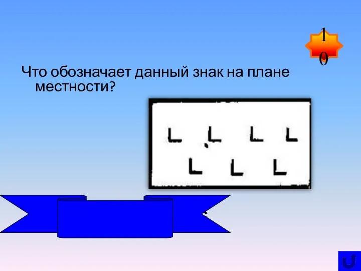 Что обозначает данный знак на плане местности? Вырубленный лес 10