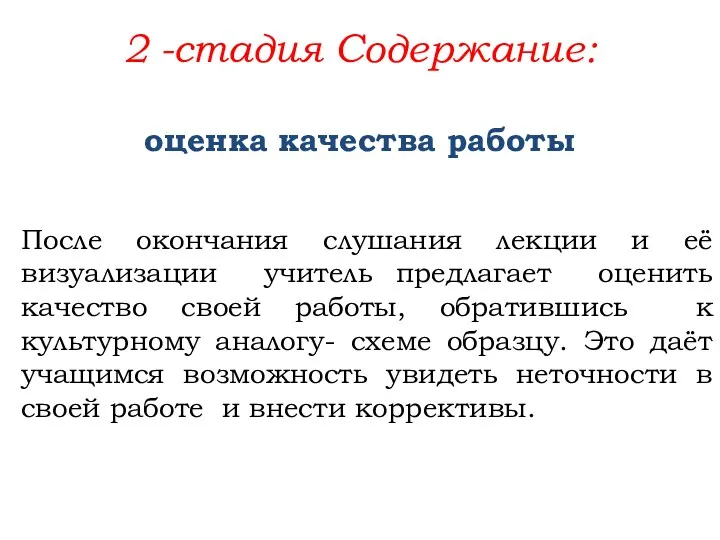 2 -стадия Содержание: После окончания слушания лекции и её визуализации