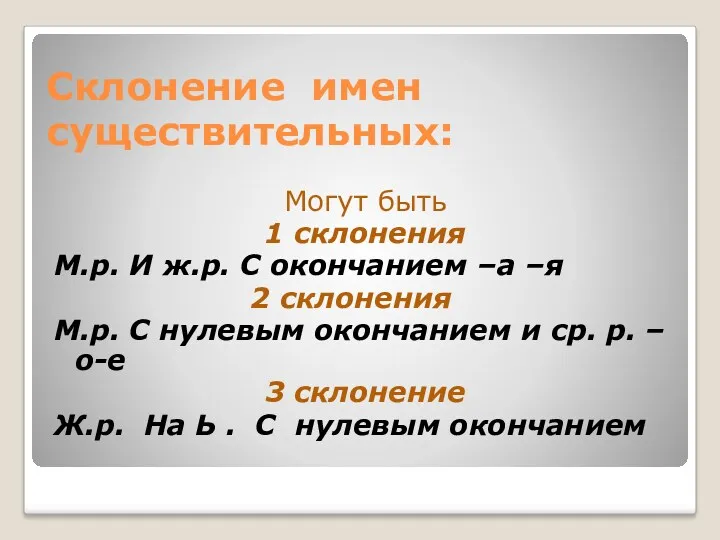 Склонение имен существительных: Могут быть 1 склонения М.р. И ж.р.