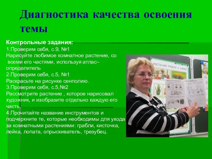 Контрольные задания: 1.Проверим себя, с.9, №1 Нарисуйте любимое комнатное растение,