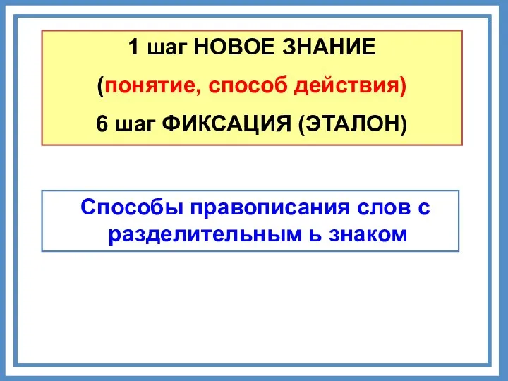 1 шаг НОВОЕ ЗНАНИЕ (понятие, способ действия) 6 шаг ФИКСАЦИЯ