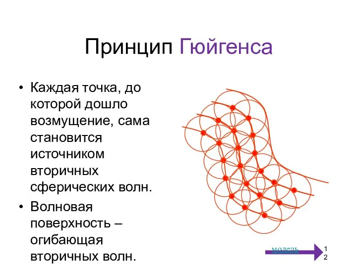 Принцип Гюйгенса Каждая точка, до которой дошло возмущение, сама становится