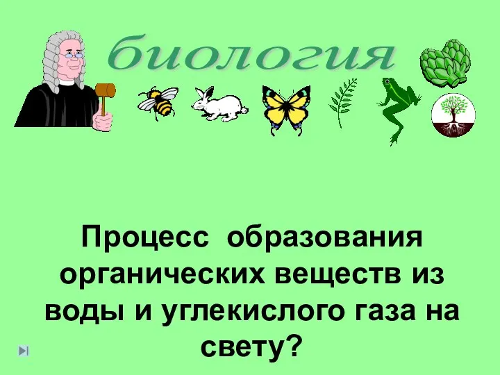 биология Процесс образования органических веществ из воды и углекислого газа на свету?