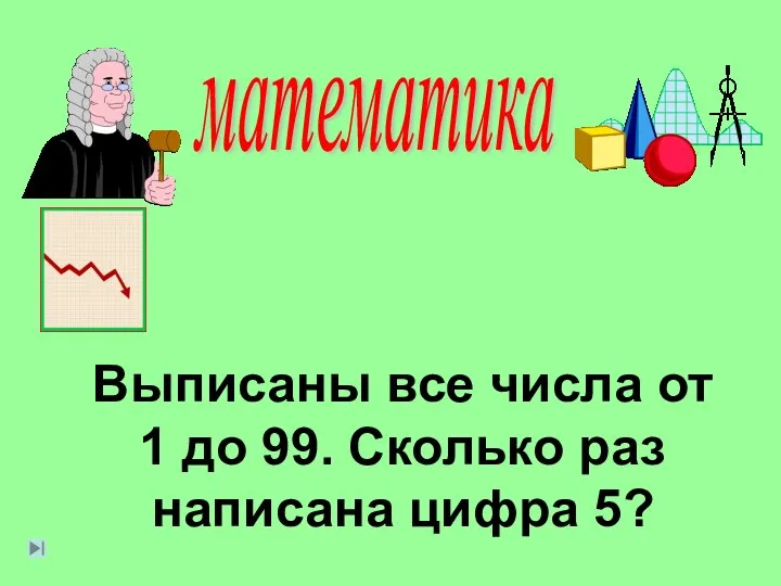 математика Выписаны все числа от 1 до 99. Сколько раз написана цифра 5?