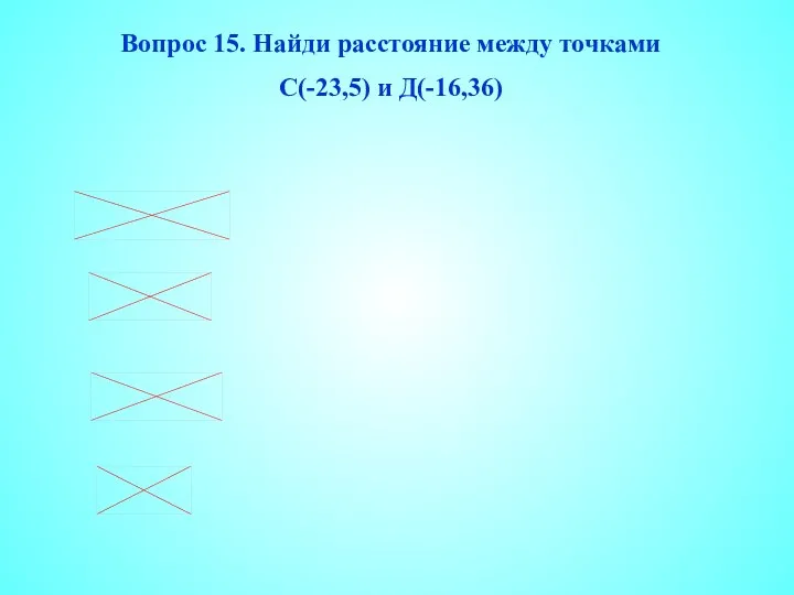 Вопрос 15. Найди расстояние между точками С(-23,5) и Д(-16,36)