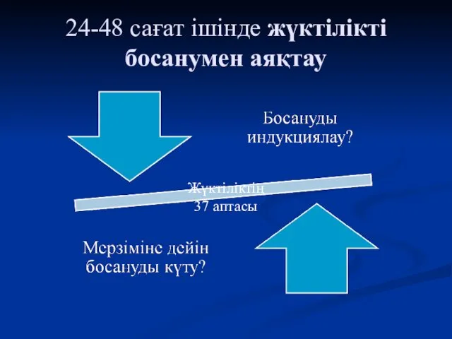 24-48 сағат ішінде жүктілікті босанумен аяқтау Жүктіліктің 37 аптасы