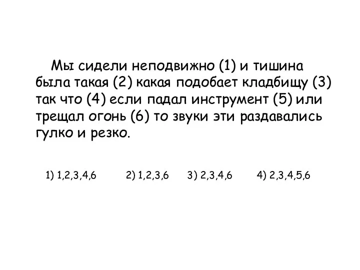 Мы сидели неподвижно (1) и тишина была такая (2) какая