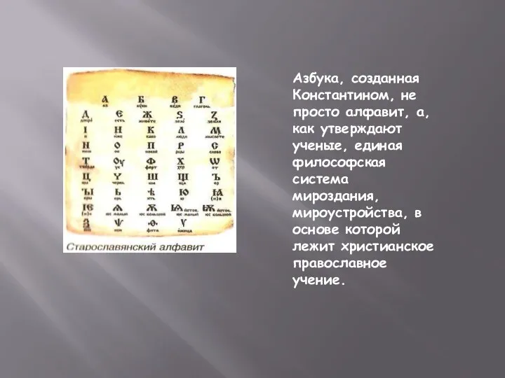 Азбука, созданная Константином, не просто алфавит, а, как утверждают ученые,