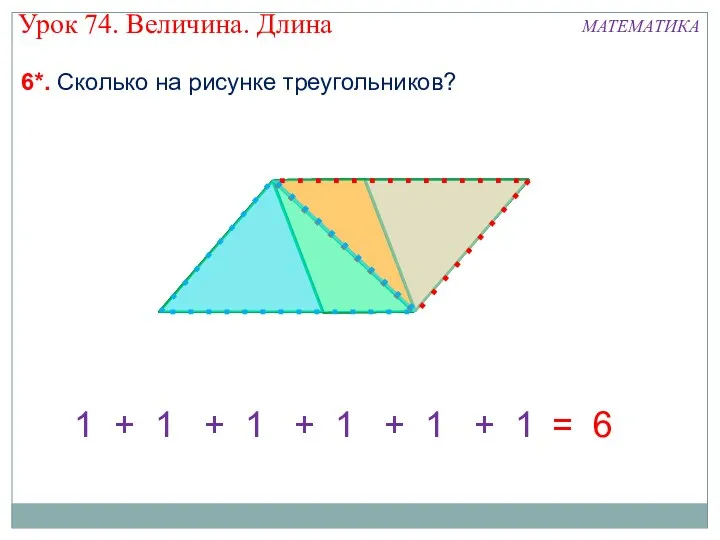 Урок 74. Величина. Длина МАТЕМАТИКА 6*. Сколько на рисунке треугольников?