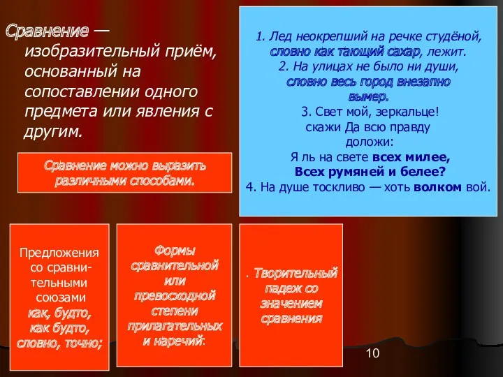 Сравнение — изобразительный приём, основанный на сопоставлении одного предмета или