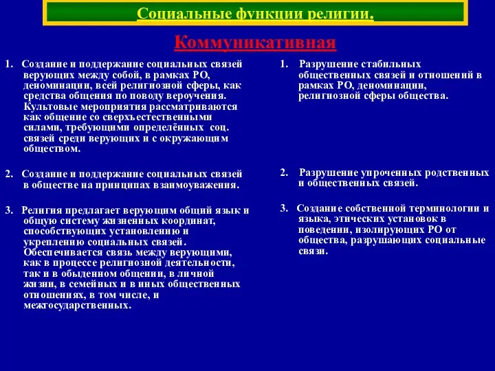 Социальные функции религии. 1. Создание и поддержание социальных связей верующих