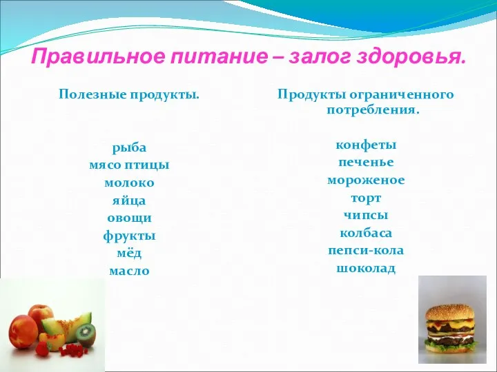 Правильное питание – залог здоровья. Полезные продукты. рыба мясо птицы