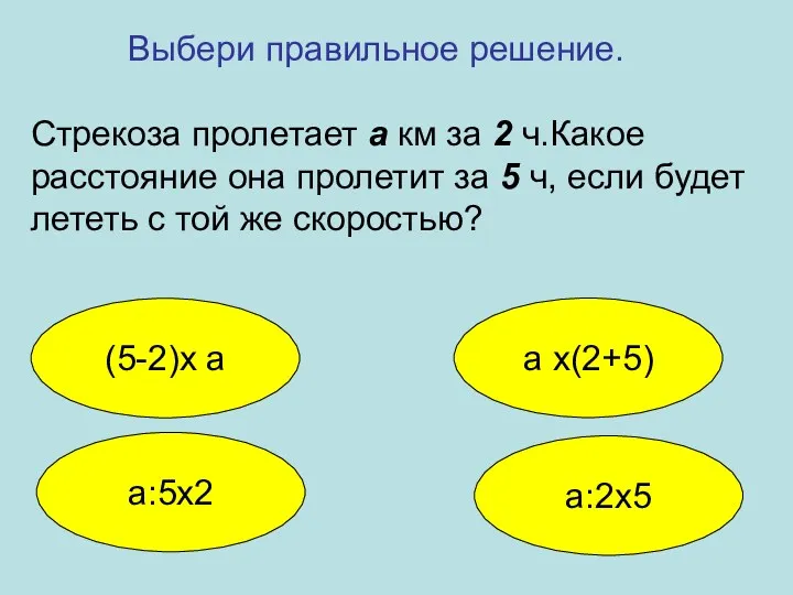 а:2х5 а х(2+5) а:5х2 (5-2)х а Выбери правильное решение. Стрекоза