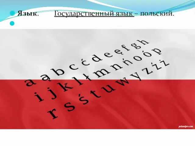 Язык. Государственный язык – польский.