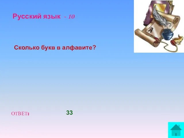 Русский язык - 10 Сколько букв в алфавите? ОТВЕТ: 33